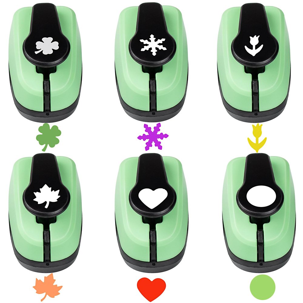 Paper Punches for Crafting, 6 Set Different Paper Punch Shapes, 0.5 Inch Heart and Circle Hole Puncher, Craft Hole Punch for DIY Handmade, Crafting Scrapbook Tools Cards Arts Fun Projects