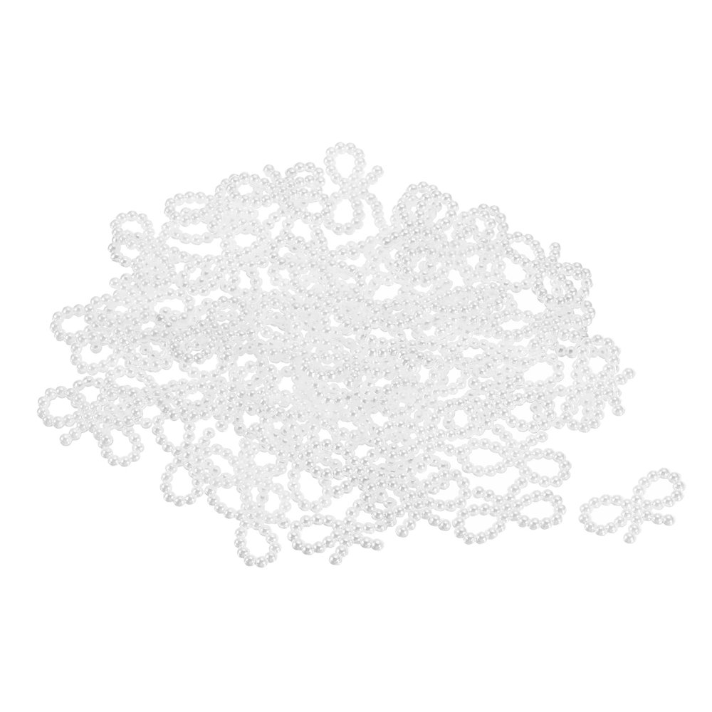 MECCANIXITY 500 Pcs Tiny Glitter Christmas Bows ABS Pearl-Like Bow White Garland for DIY Craft Project New Year Winter Party Valentines Supplies
