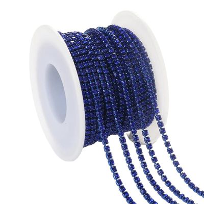 LKXHarleya 5 Yards Crystal Rhinestone Close Chain Trim Bling Bling Diamond Rhinestone Ribbon Strips for DIY Craft Sewing Jewelry Making, Navy Blue, 2mm