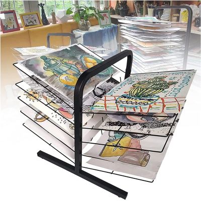 Desktop Art Drying Rack Space Saving Portable Paint Drying Rack 10 Shelves Metal Steel Artwork Storage Display Rack for Art Studios & Classrooms, 25.6" x 17.7" x 16.5", Black