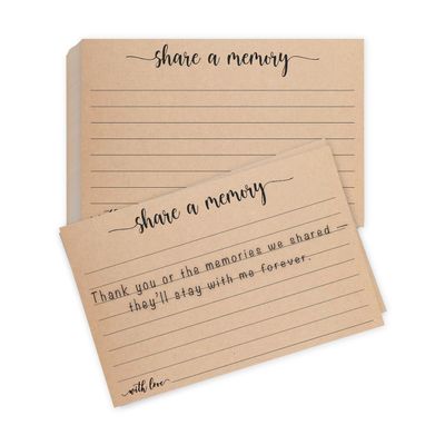 Herzii Prints Share a Memory Cards for Celebration of Life, Funeral or Memorial Service 50 Kraft Cards 4x6 Guest Book Alternative for Remembrance, Condolence, and Keepsake Moments