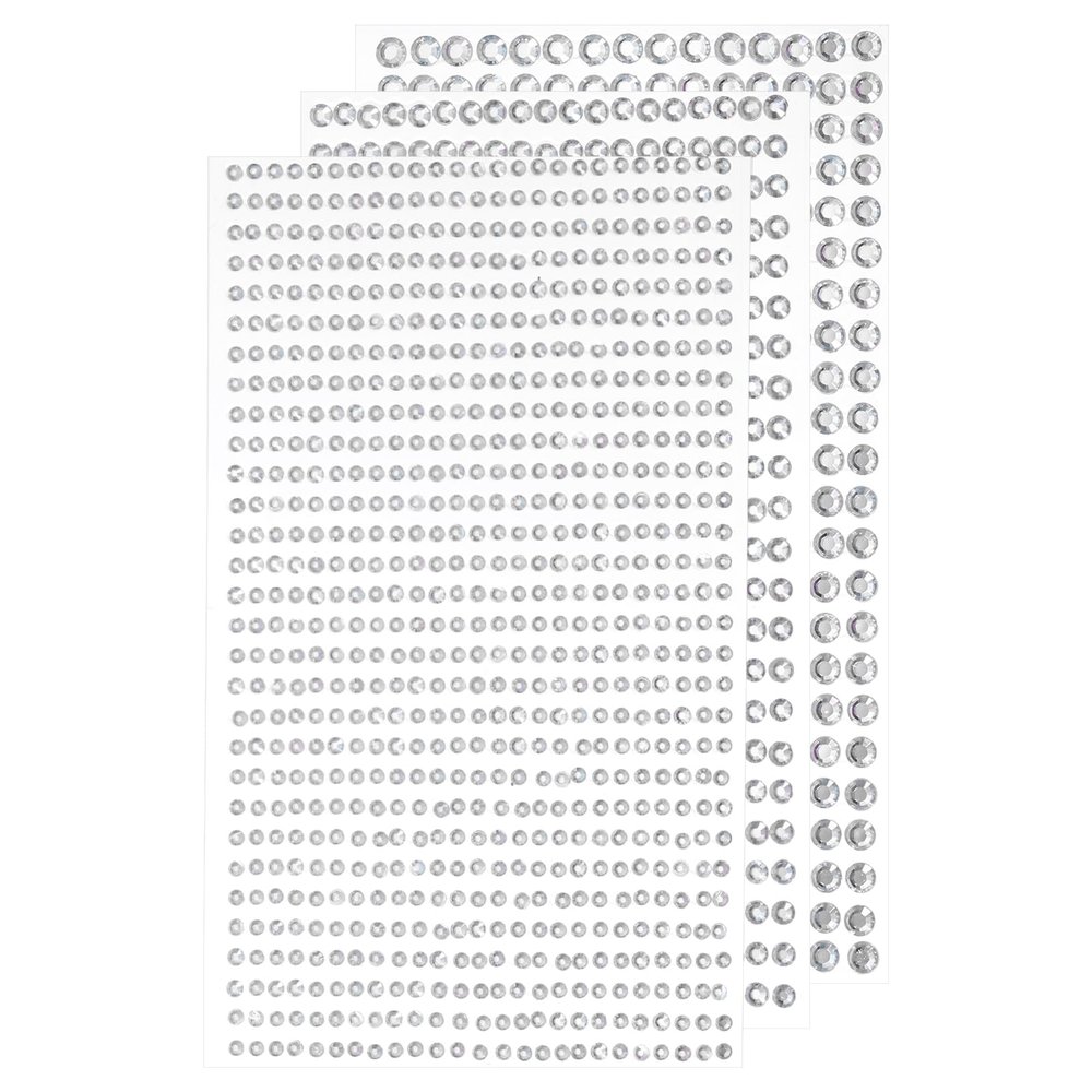 MECCANIXITY 1532Pcs 3 Sheets Rhinestone Stickers 3/4/5 mm Self Adhesive Rhinestones Gems Glitter Stickers for DIY Decoration Craft Face Eye Nails Hair Make Up, Silver