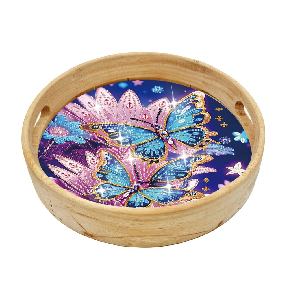 ARTopet DIY Diamond Tray Round Diamond Art Painting Creative Design Handmade Wooden Tray Dinner Plate Diamond Art for Coffee Living Room Home Organizer Diameter 25.5cm