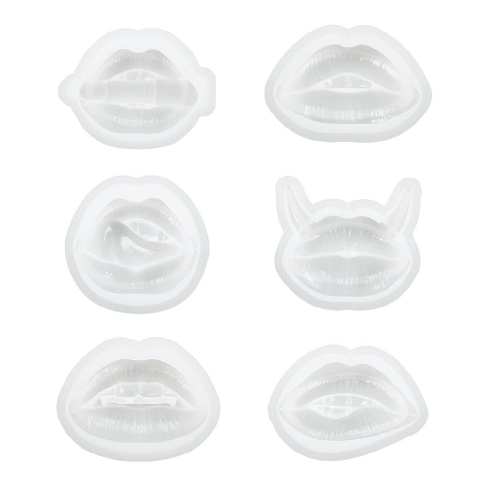 Kenntsh 6Piece Resin Molds, 3D Lips DIY Keychain Making Pendants Ornaments Decoration White