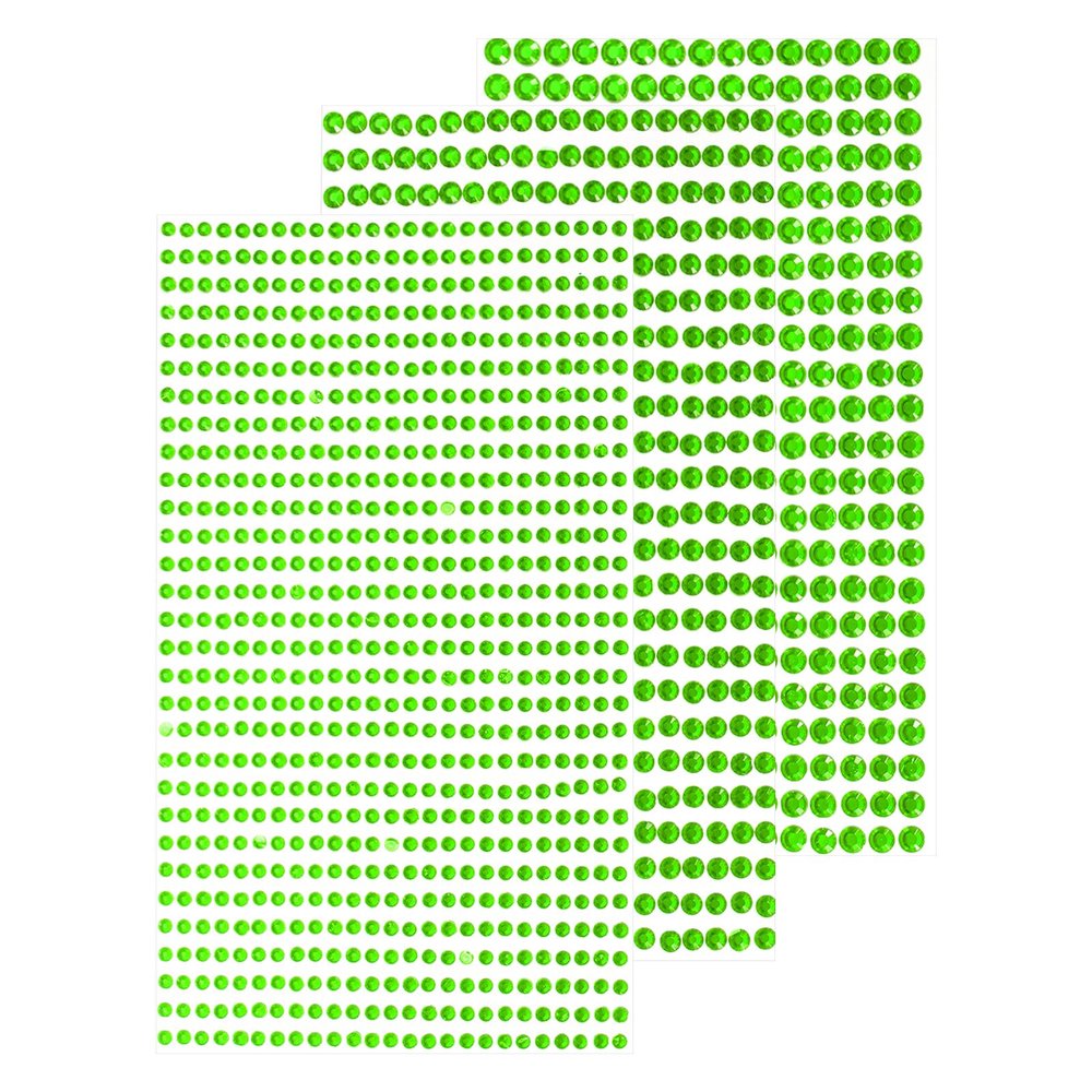 MECCANIXITY 1532Pcs 3 Sheets Rhinestone Stickers 3/4/5 mm Self Adhesive Rhinestones Gems Glitter Stickers for DIY Decoration Craft Face Eye Nails Hair Make Up, Fruit Green