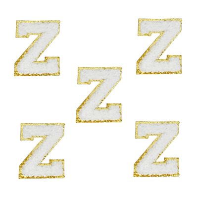 5 PCS 2.16 White Chenille Letter Patches, Self Adhesive Letters Patches for Clothing, Stick on Letters for Travel Bags Hats Backpacks Jeans Shoes Craft Laptop (Letter Z)