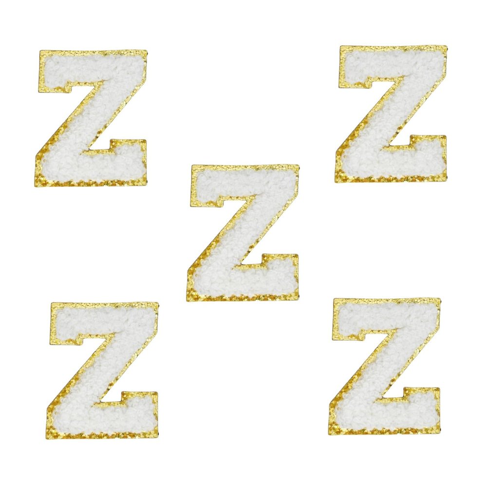 5 PCS 2.16 White Chenille Letter Patches, Self Adhesive Letters Patches for Clothing, Stick on Letters for Travel Bags Hats Backpacks Jeans Shoes Craft Laptop (Letter Z)