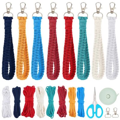 INFUNLY 8 Sets Independence Day Macrame Keychain Kit Boho Macrame Keychain Making Kit to Make Cute Keychains Adult DIY Crafts Projects for Women and Macrame Kit for Beginners with Instruction