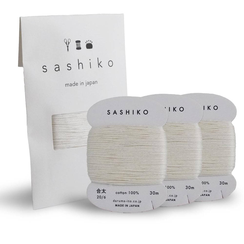 DARUMA Sashiko Thread Card Rolls Set of 3 (32.8 Yards x3) - Sewing & Embroidery, Includes Instruction Manual and Gift Packaging (Thick, Ecru)