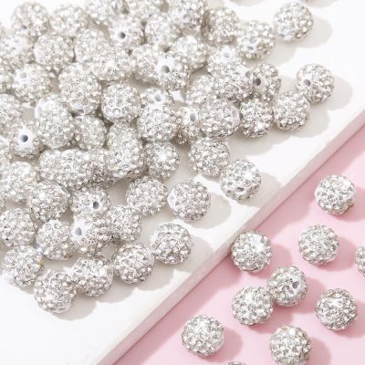 200Pcs Rhinestone Beads 10mm White Sparkle Round Shamballa Disco Ball Beads, Shiny Crystal Clay Pave Diamond Rhinestones Bead for Necklace Bracelet Earring Jewelry Making Supplies Party Decoration