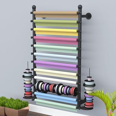 MZZKFC Wall Mounted Ribbon Display Scarf Racks, Cake Shop Wrapping Paper Metal Storage Organizer Holder, Wire Rack for Craft Room Florist Bedroom 70 80 100 120cm Long(Color:Black,Size:L 120cm/47.2in)