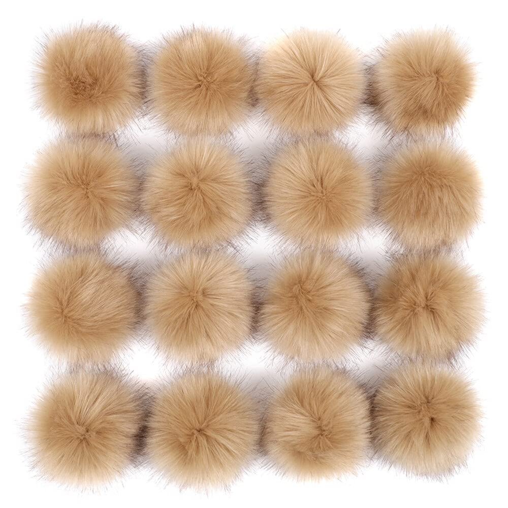 16 Pcs Faux Fur Fluffy Pom Poms Balls DIY Faux Soft Pom Pom with Elastic Loop for Hats Keychains Scarves Gloves Bags Accessories