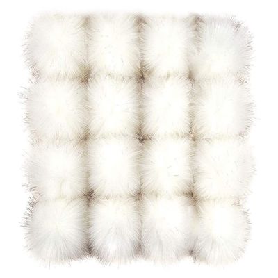NineTribe Basics 16 Pcs Faux Fur Fluffy Pom Poms Balls DIY Faux Soft Pom Pom with Elastic Loop for Hats Keychains Scarves Gloves Bags Accessories, White