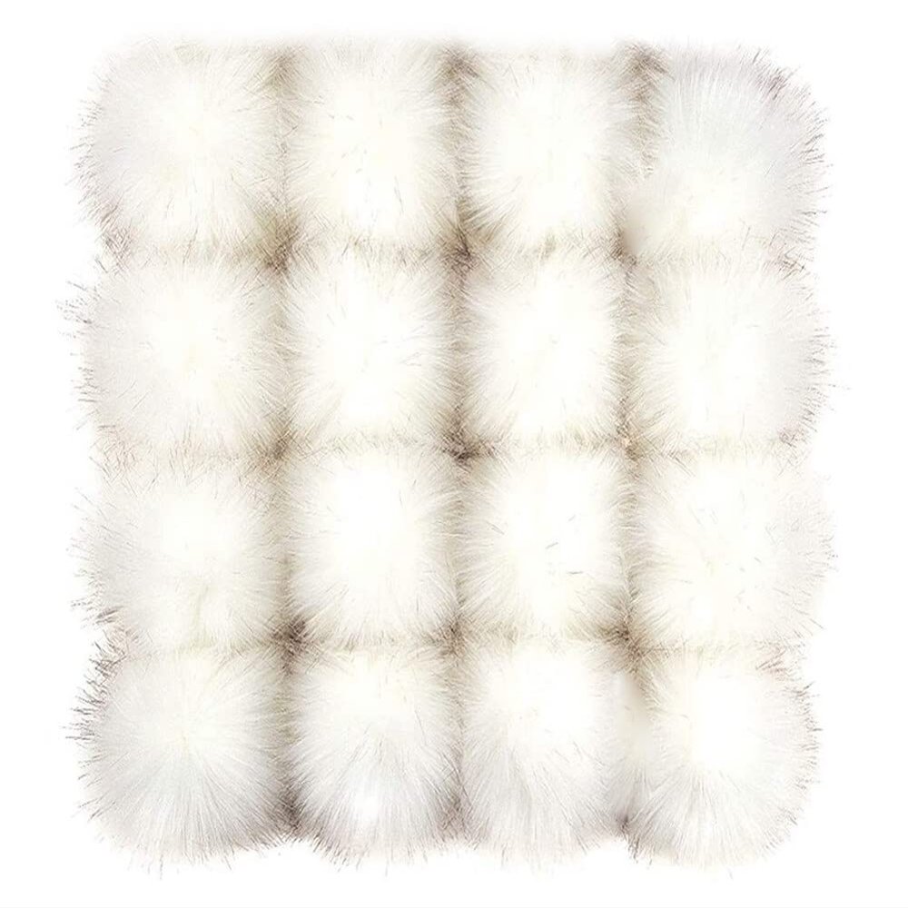NineTribe Basics 16 Pcs Faux Fur Fluffy Pom Poms Balls DIY Faux Soft Pom Pom with Elastic Loop for Hats Keychains Scarves Gloves Bags Accessories, White