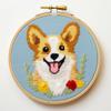 Cute Corgi Dog DIY Stamped Cross Stitch Kits Easy for Beginners and Children with Hoop 11CT Needlepoint Counted Embroidery Kits Art Craft Wall Decoration 12x12inch(1) view 1