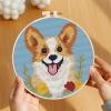 Cute Corgi Dog DIY Stamped Cross Stitch Kits Easy for Beginners and Children with Hoop 11CT Needlepoint Counted Embroidery Kits Art Craft Wall Decoration 12x12inch(1) view 2