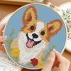 Cute Corgi Dog DIY Stamped Cross Stitch Kits Easy for Beginners and Children with Hoop 11CT Needlepoint Counted Embroidery Kits Art Craft Wall Decoration 12x12inch(1) view 3
