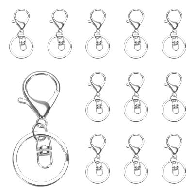 uxcell Lobster Claw Clasps Keychain, 12 Pcs Lobster Claw Clasp Hook with Swivel Trigger Clip and Flat Split Keychain Ring for DIY Craft Key Chain Accessories, Silver