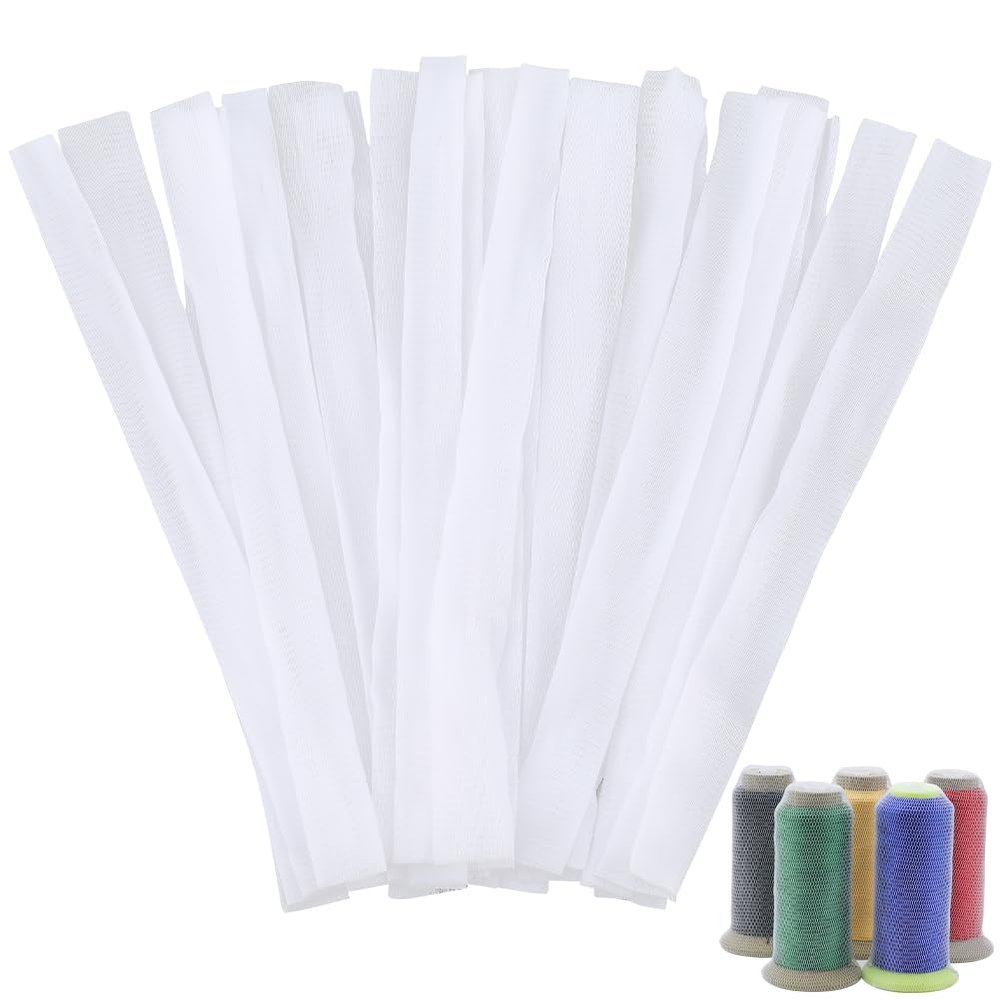 GORGECRAFT 100Pcs Sewing Thread Net Cosmetic Brush Protective Nets Mesh Spool Saver Huggers for Different Sizes of Sewing Quilting Winding Embroidery Machines White 9.84x0.79inch