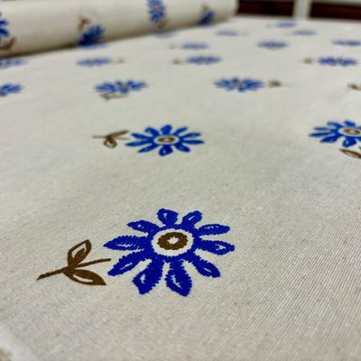 Blue Floral Patterned Linen Fabric, 100% Pure Linen Fabric, Fabric by The Yard, Dress-Apparel Fabric