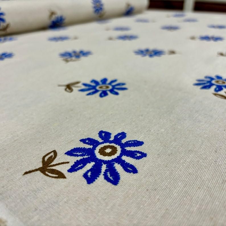 Blue Floral Patterned Linen Fabric, 100% Pure Linen Fabric, Fabric by The Yard, Dress-Apparel Fabric