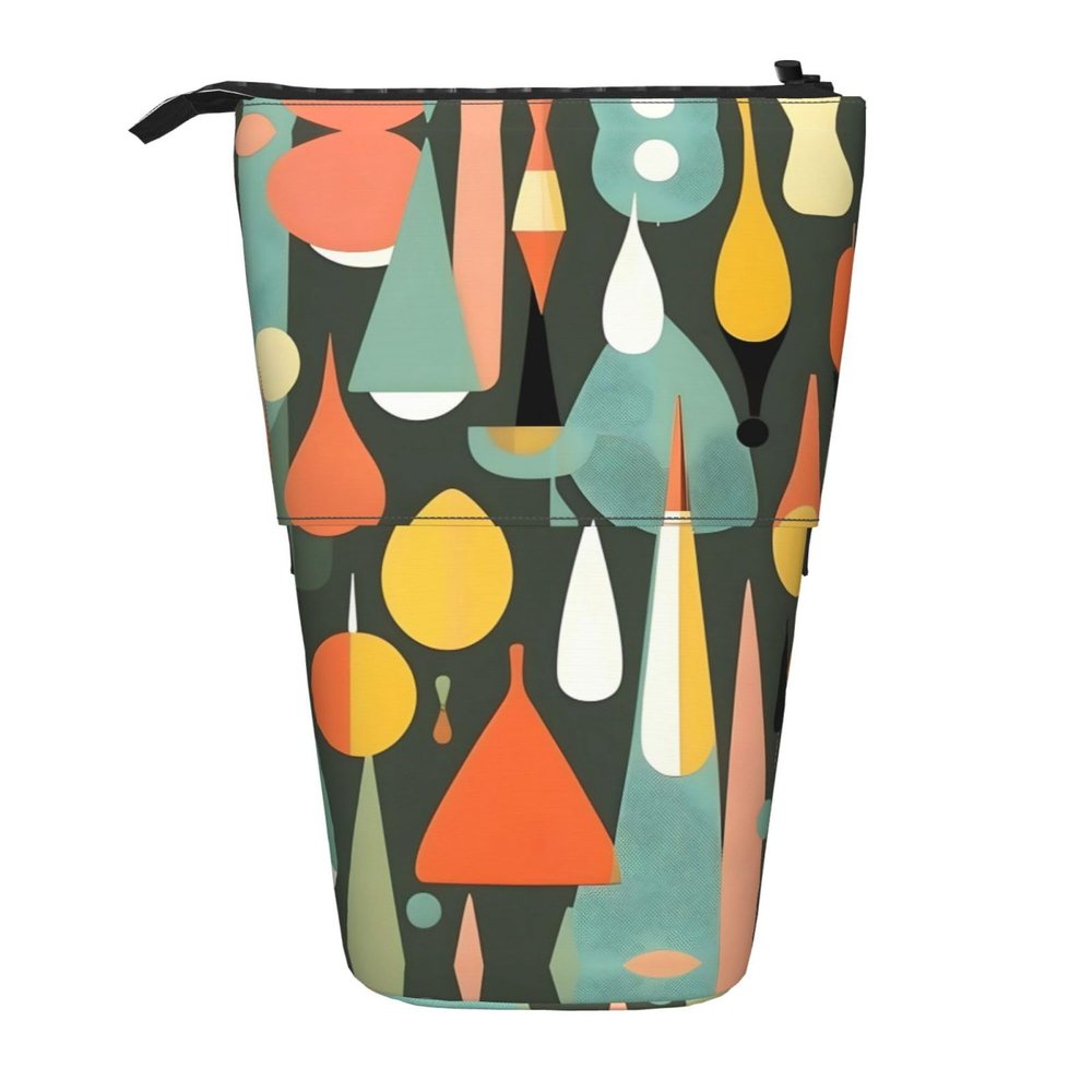 YQxwJL Mid Century Modern Retro With Drop Shapes Print Telescopic Pencil Pouch Bag Pop Up Pencil Case Stand Up Pen Holder Cute Pen Bag For Adult