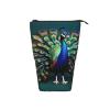 YQxwJL Beautiful Peacock Print Telescopic Pencil Pouch Bag Pop Up Pencil Case Stand Up Pen Holder Cute Pen Bag For Adult view 3