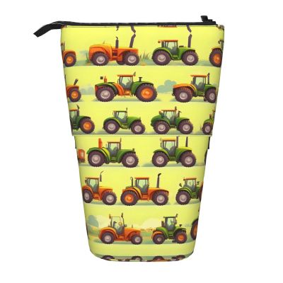 YQxwJL Green Fields Farming Machine Print Telescopic Pencil Pouch Bag Pop Up Pencil Case Stand Up Pen Holder Cute Pen Bag For Adult