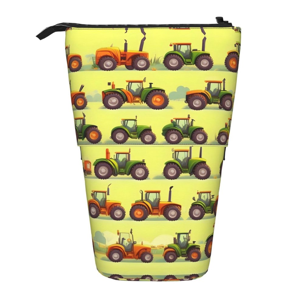 YQxwJL Green Fields Farming Machine Print Telescopic Pencil Pouch Bag Pop Up Pencil Case Stand Up Pen Holder Cute Pen Bag For Adult