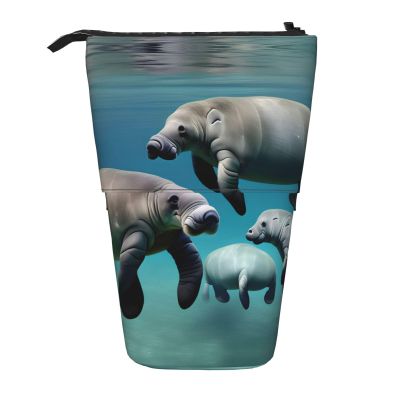 YQxwJL Manatee Animals Print Telescopic Pencil Pouch Bag Pop Up Pencil Case Stand Up Pen Holder Cute Pen Bag For Adult
