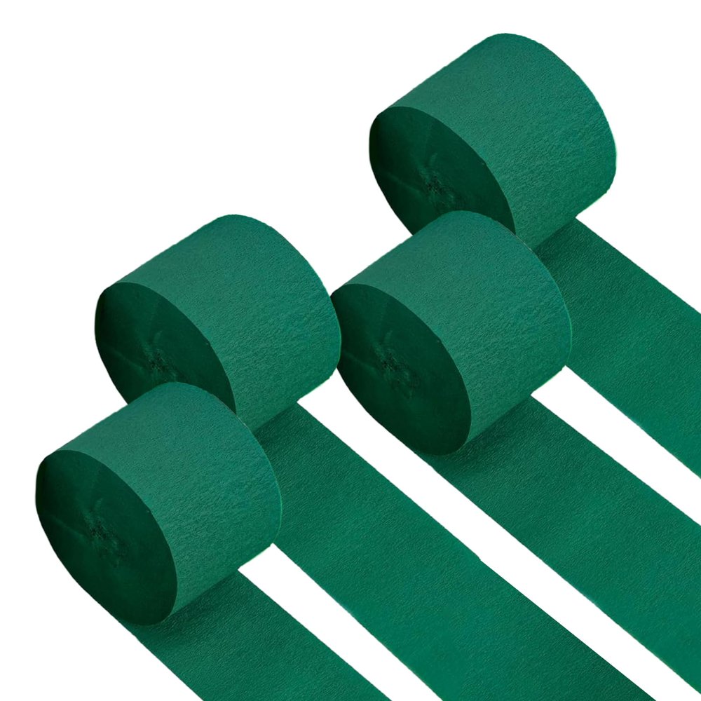 Captain Decor 4 Crepe Paper Streamers Rolls, 328ft Pack of Unique 4 Green Streamers for Party Decorations, Birthday and Wedding Decoration (1.8 inch x 82 ft/Roll)