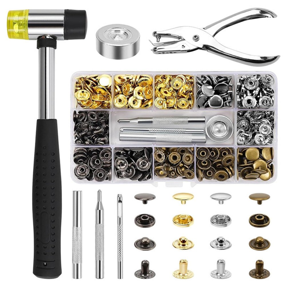 HIOPOIUYT 120 Sets 12.5mm Snap Fasteners Kits for Leather Craft Clothes Making Metal Snaps Buttons Press Studs with Install Tool Coat Repair