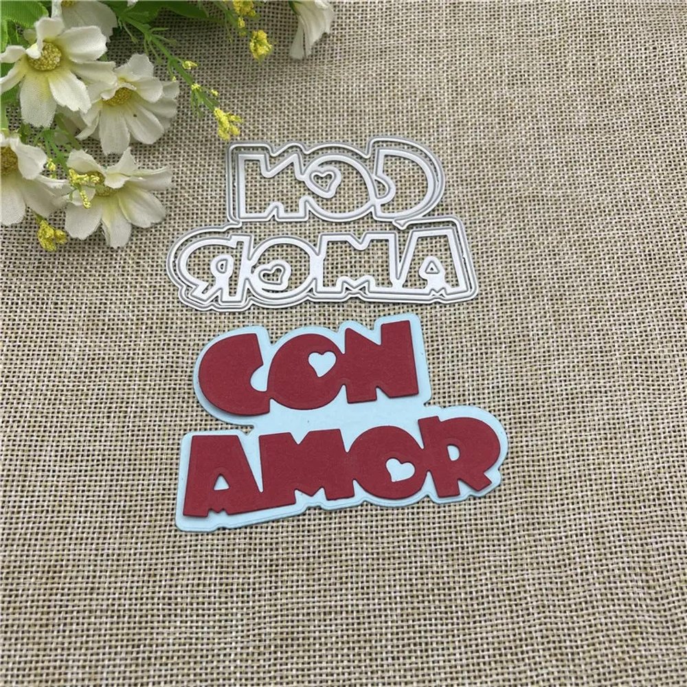 Cutting Dies for Crafts,6.0x9.0cm Spanish Word Love Lace Metal Cutting Dies Stencils for Scrapbooking Decorative Embossing Handcraft Template