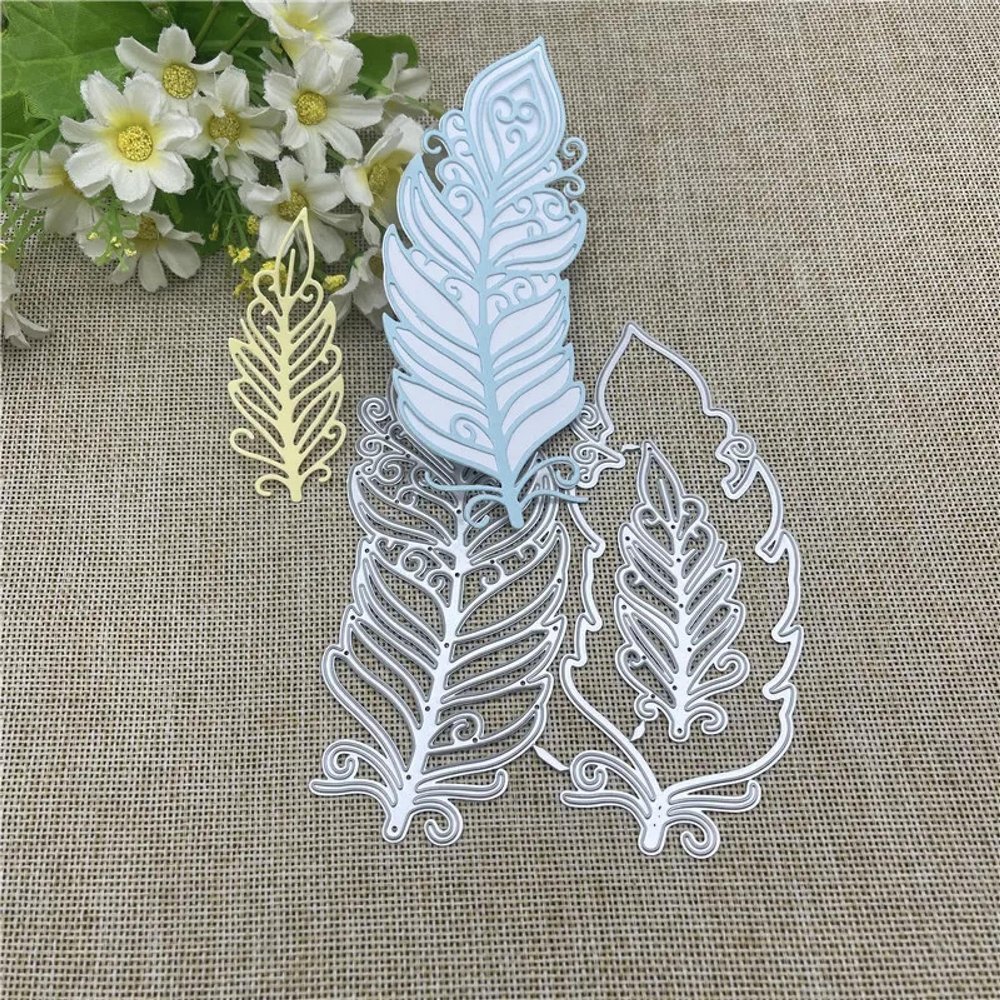 Cutting Dies for Crafts,13.7x11.2cm Feather Metal Cutting Dies Stencils for Scrapbooking Decorative Embossing Handcraft Template