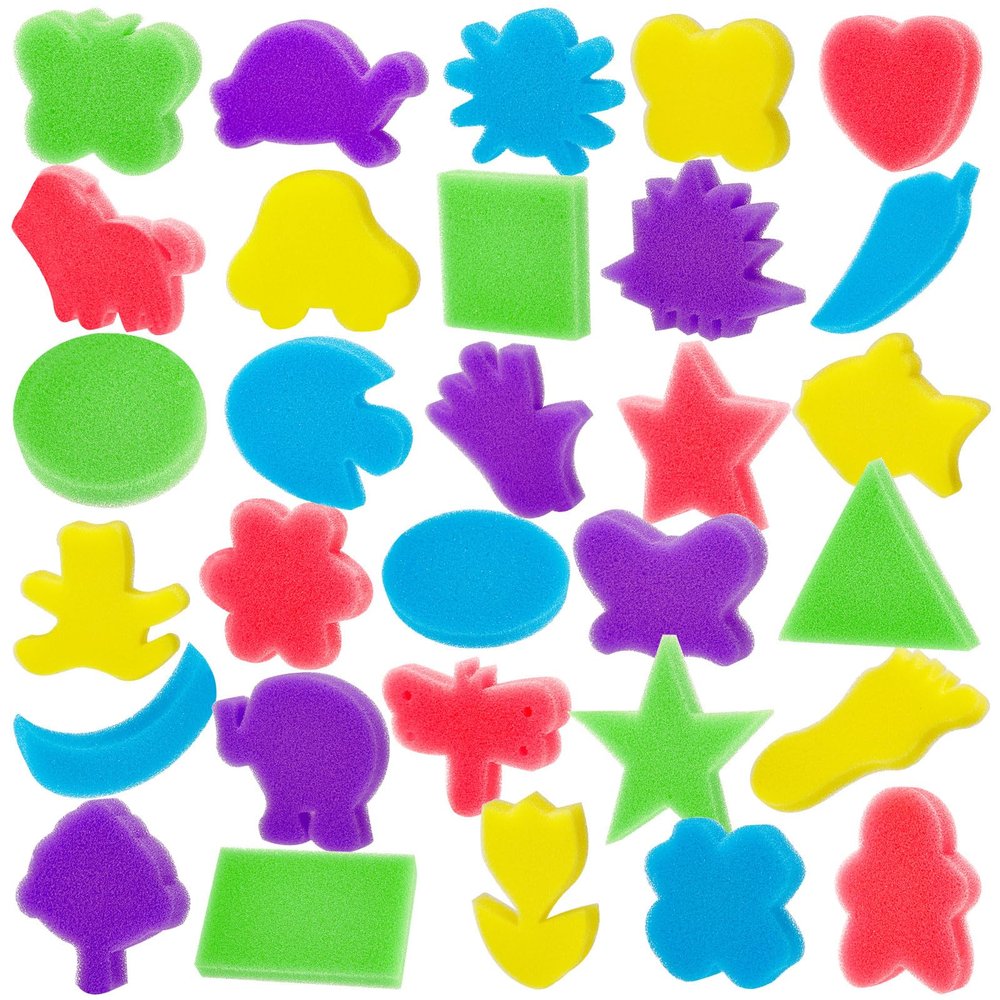 30Pcs Sponge Painting Shapes, Painting Craft Sponge with Different Shape, Colorful Paint Sponges for Kids Early Learning Finger Paint Brushes Foam Art Drawing Tools
