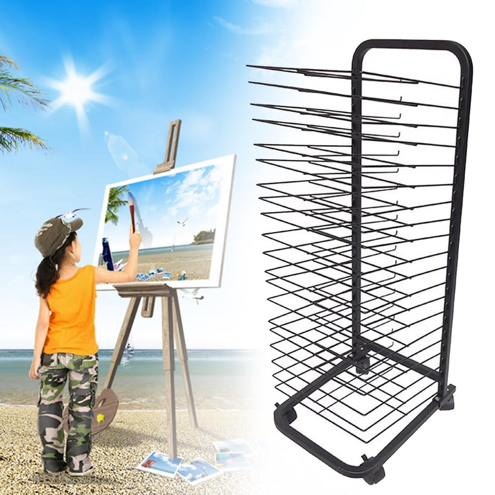 Sturdy Metal Art Rack - Mobile Paint Drying Rack, Functional & Mobile Paint Drying Rack, Canvas Rack Art Storage, Painting Drying Rack With Wheels, Stack Rack For Painting, Drawings, And More(Size:20s