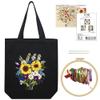 KABAKE Canvas Tote Bag Embroidery Silk Ribbon Kit for Beginners, Arts and DIY Crafts Starter Kit, Includes Stamped Bag, Threads, Tools (Black with Sunflower) view 2