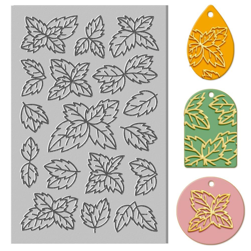 CHGCRAFT Mint Leaf Rubber Polymer Clay Texture Sheet Leaf Clay Stamp Sheet for Crafts for DIY Clay Jewelry and Earrings Making Clay Mat