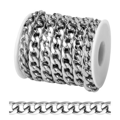 [16.5 FT] Silver Curb Chains for Jewelry Making, 9.8mm Wide 304 Stainless Steel Cuban Link Chain Roll Bulk for DIY Jewelry Making Craft