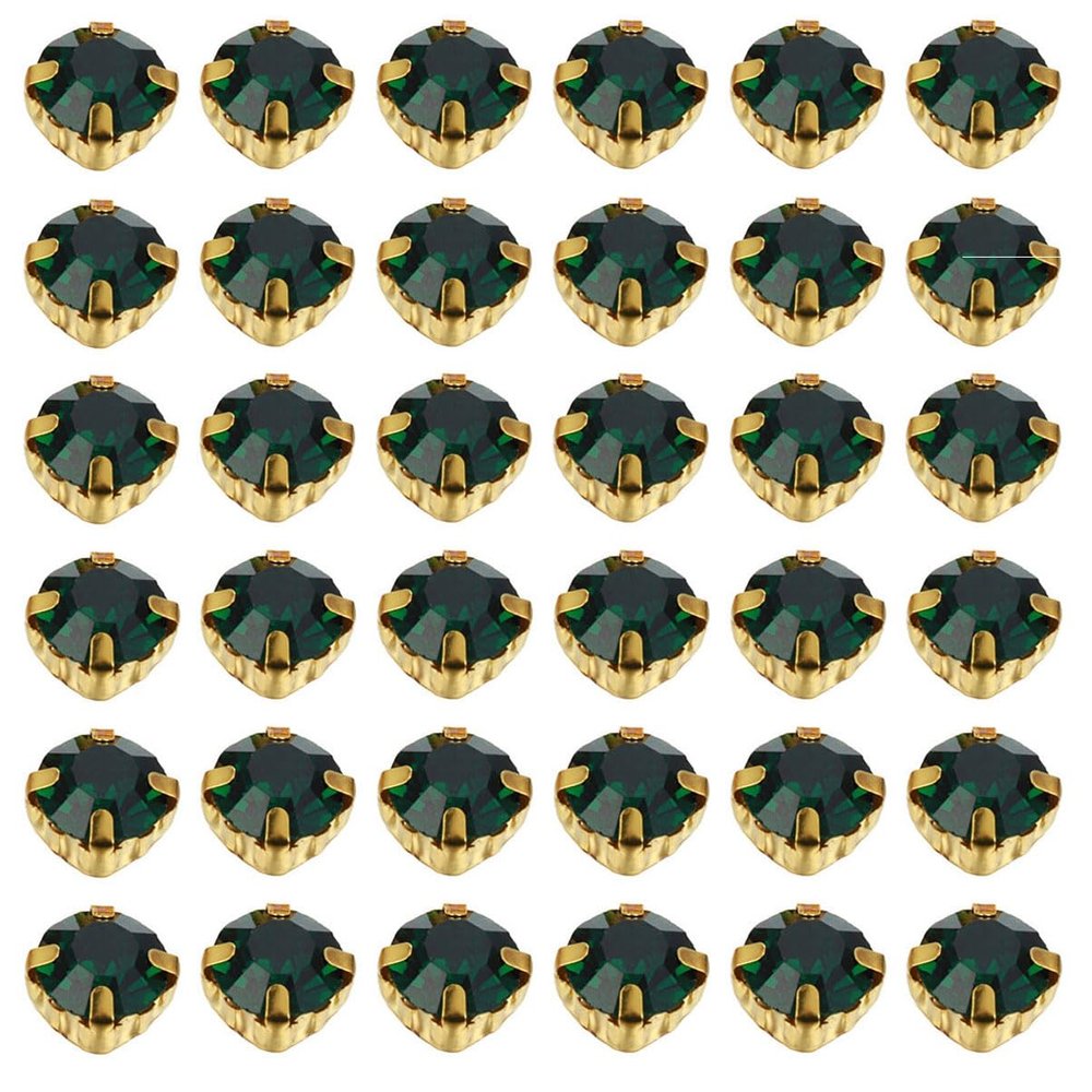 100pcs Gold Claw Sew On Rhinestones Flatback Crystal Glass Gems Crafts Sewing for Needlework Clothes Dress Bag Shoes Accessories(Dark Green-4mm)