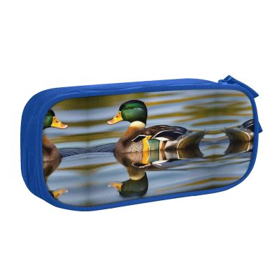 NOUZU Mallard Duck Print Large Pencil Case Pouch With Zipper Adults Office Travel Stationery Makeup Bag, Blue, RXZER23