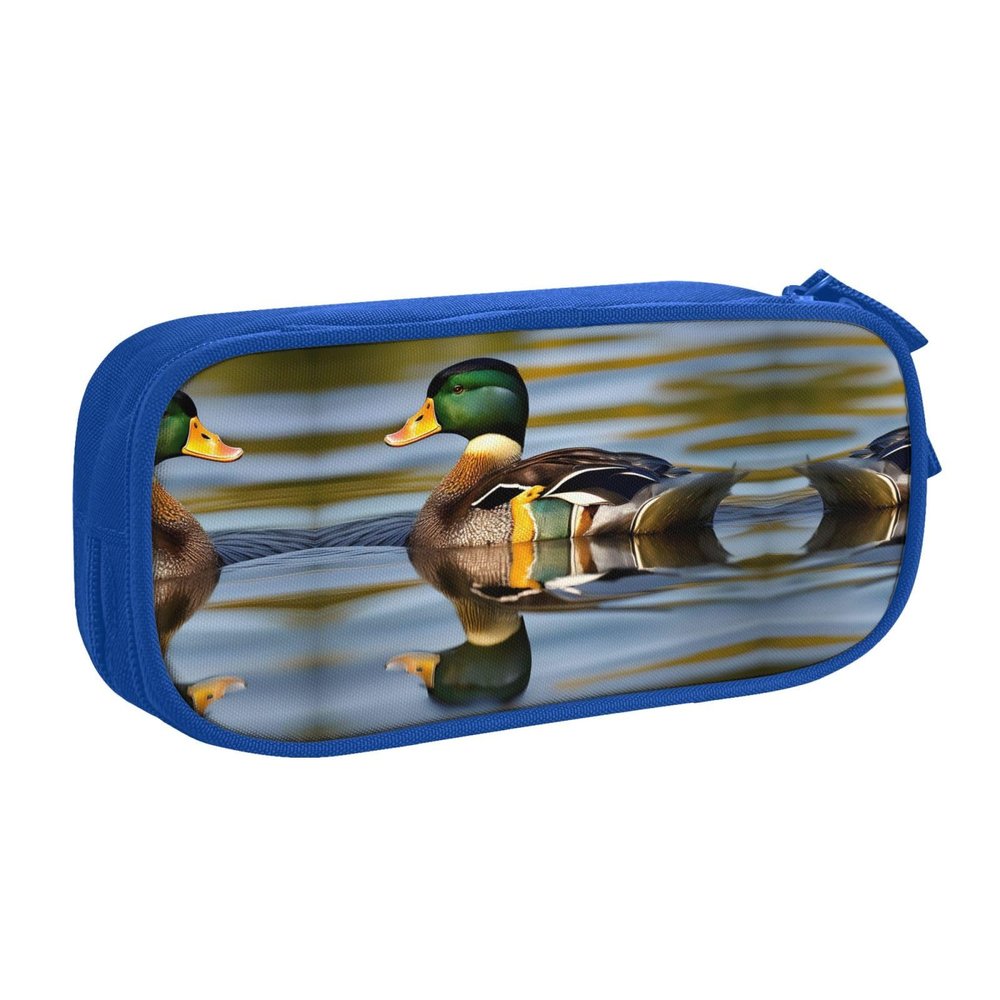 NOUZU Mallard Duck Print Large Pencil Case Pouch With Zipper Adults Office Travel Stationery Makeup Bag, Blue, RXZER23