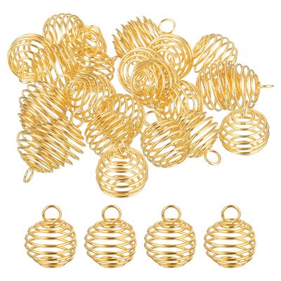 uxcell 25Pcs Spiral Bead Cages Pendants, 14x15mm Stone Holder Necklace Hollow Cage Pendants for Jewelry Making Crafting, Gold Tone
