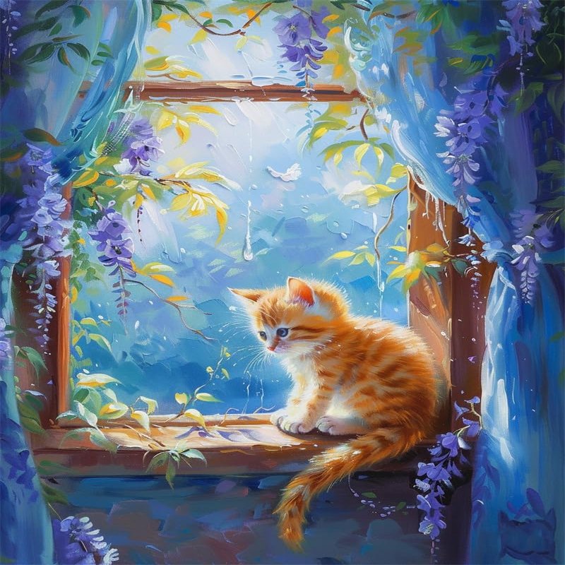 Cross Stitch Kits for Beginners Stamped Cross-Stitch Supplies Needlework preprint Embroidery Kits for Adults DIY Needlepoint Kits Embroidery Patterns 11CT(Cat On The Windowsill,16x20 inch)