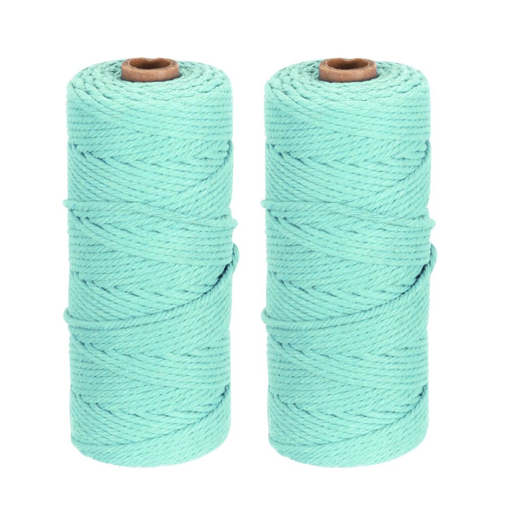 DMiotech 2 Pack 3mm x 100M (109 Yard) Light Blue Natural Cotton Macrame Rope, Wall Hanging Handmade 2 Strands Twisted Macrame Cotton Cord for Plant Hangers, Gift Wrapping Wedding