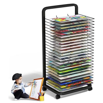 THEGA Drying Rack - Art Drying Rack for Classroom, Classrooms Foldable Oil Painting Air Drying Rack, Sturdy Metal Art Rack, with 360-degree Universal Wheels Art Drying Rack, 35 floors