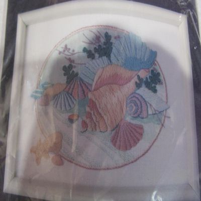 From the Heart Pastel Shells Crewel Embroidery Kit, 7 inches by 5 inches
