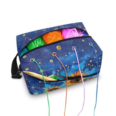 Kathyboom Sunflowers Sky Knitting Bag for Yarn Storage Crochet Storage Bag, Portable Knitting Accessories Yarn Holder for Crocheting Crochet Gift