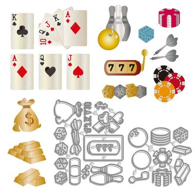 WADORN 2Pcs Poker Dice Dart Carbon Steel Cutting Dies Stencils, Bowling Money Pocket Pattern Metal Cut Die Stencils for DIY Scrapbooking Photo Album Decor Embossing Template for Greeting Card Making