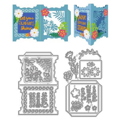 WADORN 2Pcs Lantern Box Card Cutting Dies Stencils, Flower Greeting Card with Words Cut Die Stencils for DIY Scrapbooking Photo Album Decor Embossing Template